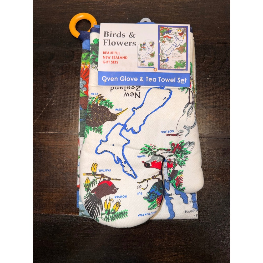 Hallifax‎ New Zealand Birds & Flowers Oven Glove and Tea Towel Set MBF-GT New